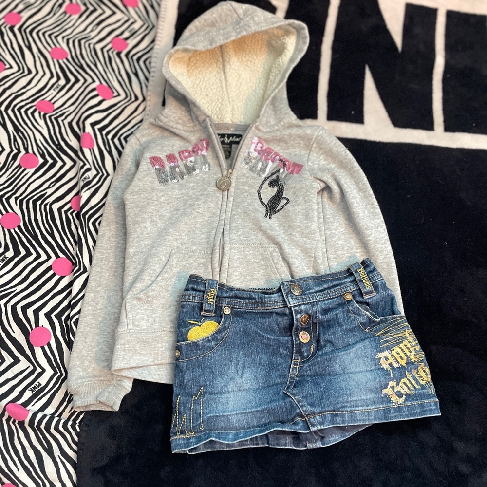 Y2K Baby Phat jacket and Apple Bottoms Blue Denim Skirt